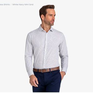 Mizzen & Main Leeward White Navy Mini Grid Leeward Dress Shirt | Size Large Trim